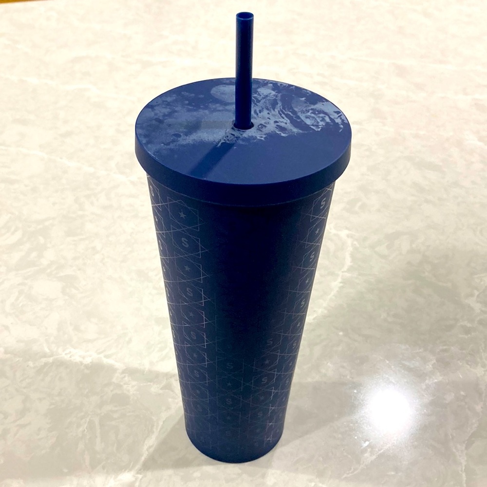 Starbucks 24 oz tumbler matte navy blue with star print